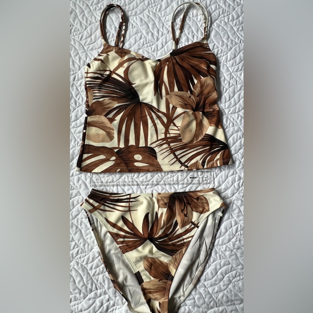 La Blanca Brown and Cream/White Tankini Swimwear Size 10